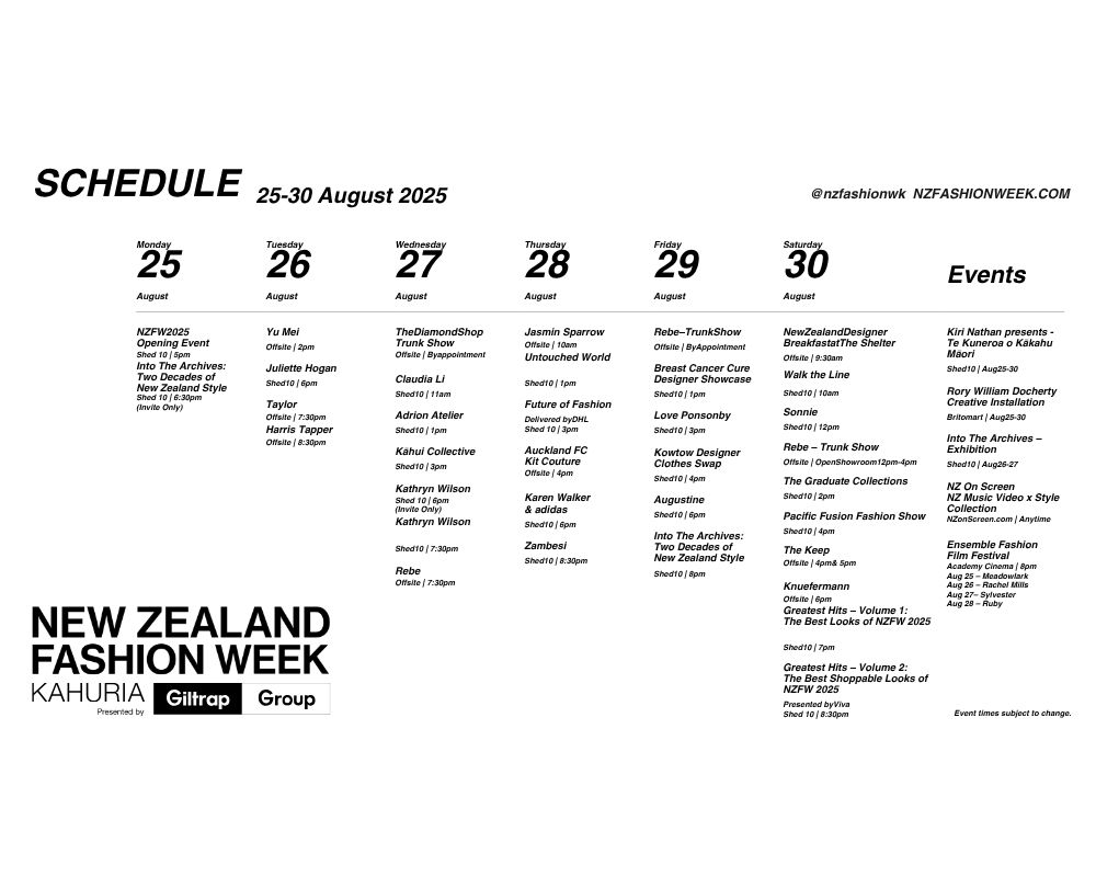 New Zealand Fashion Week 2025 Schedule